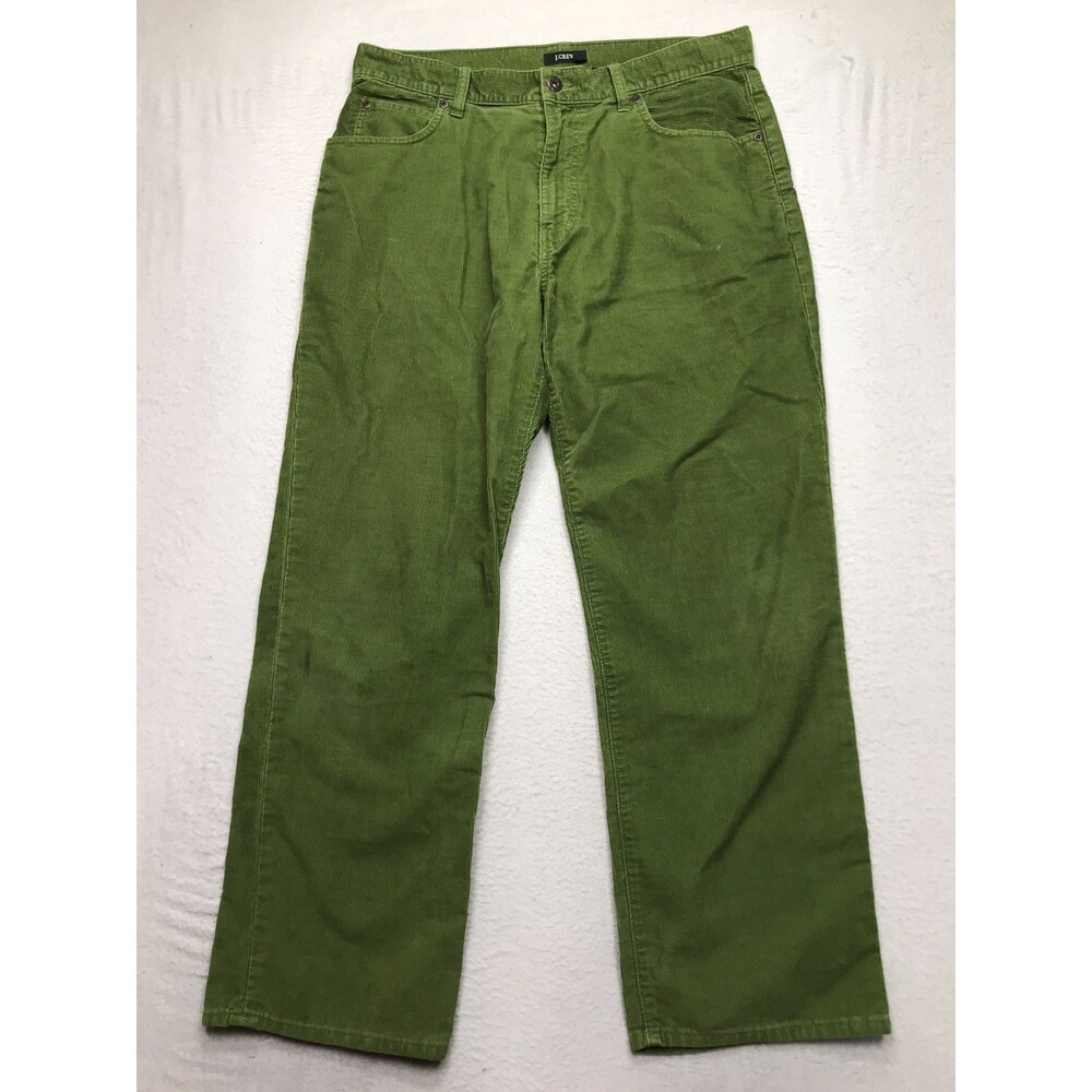 Y2K J CREW Corduroy Pants Men 34x30 Bright Green 5 Pocket Relaxed Neon Preppy